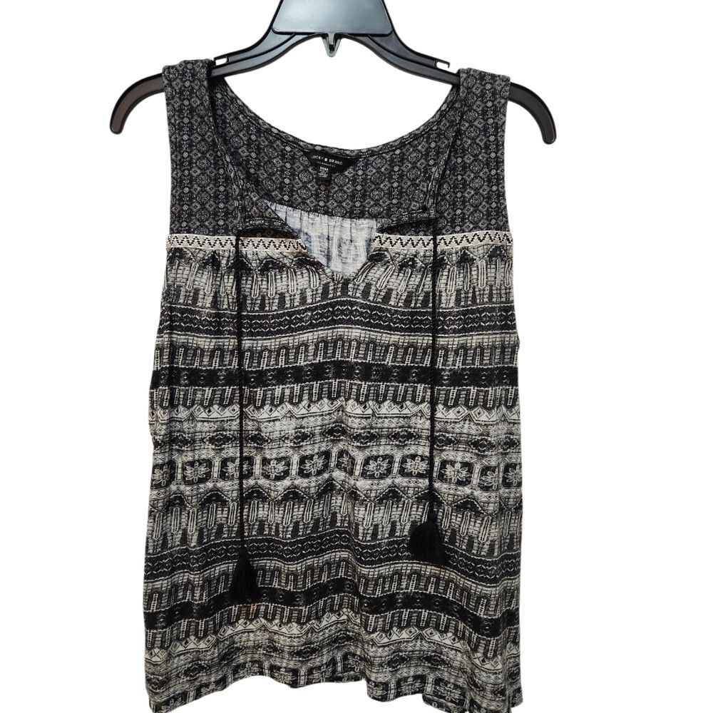 LUCKY BRAND Black & White Sleeveless Boho Tank Top Blouse SZ Medium